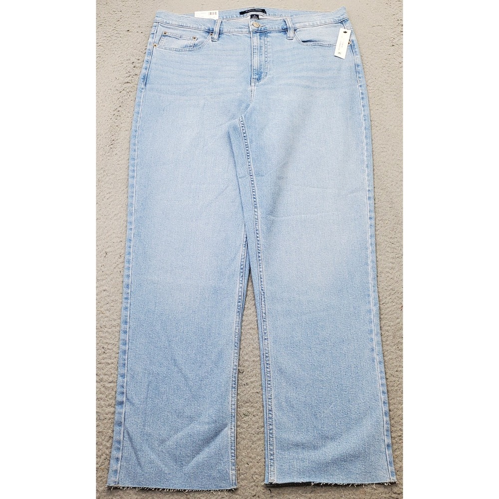 Calvin Klein Jeans Womens 14 Blue Denim High Rise Vintage Straight Leg Raw Hem